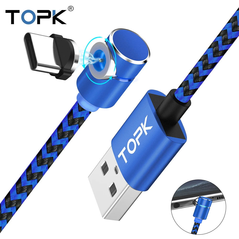 TOPK L Line2 Тип Магнитный кабель плетеный нейлоновый светодиодный lndicator usb C для samsung