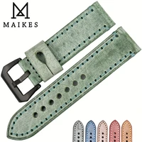 maikes fashion green watchbands 22mm 24mm with black buckle watch accessories watch strap retro leather watch band for panerai