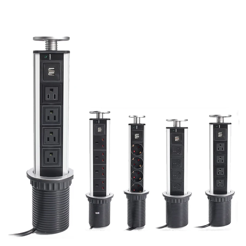 CLAITE 4 розетки 2 USB 250 В 13A 2500 Вт электрическая розетка Выдвижная настольная розетка индикатор полка кухня ЕС/США/Великобритания