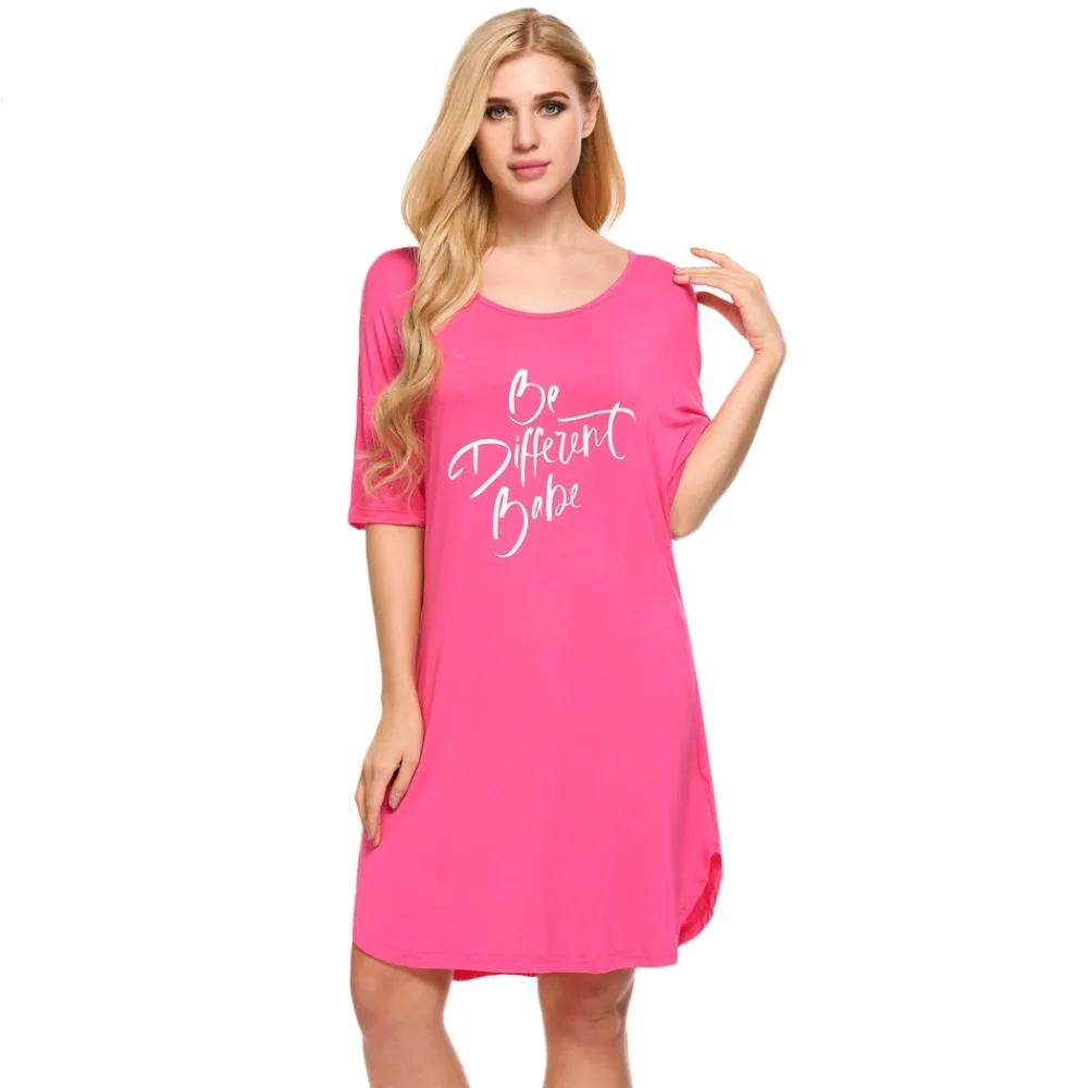 Письмо печати Ночная рубашка Lounge короткий рукав рубашки Для женщин пижамы летняя