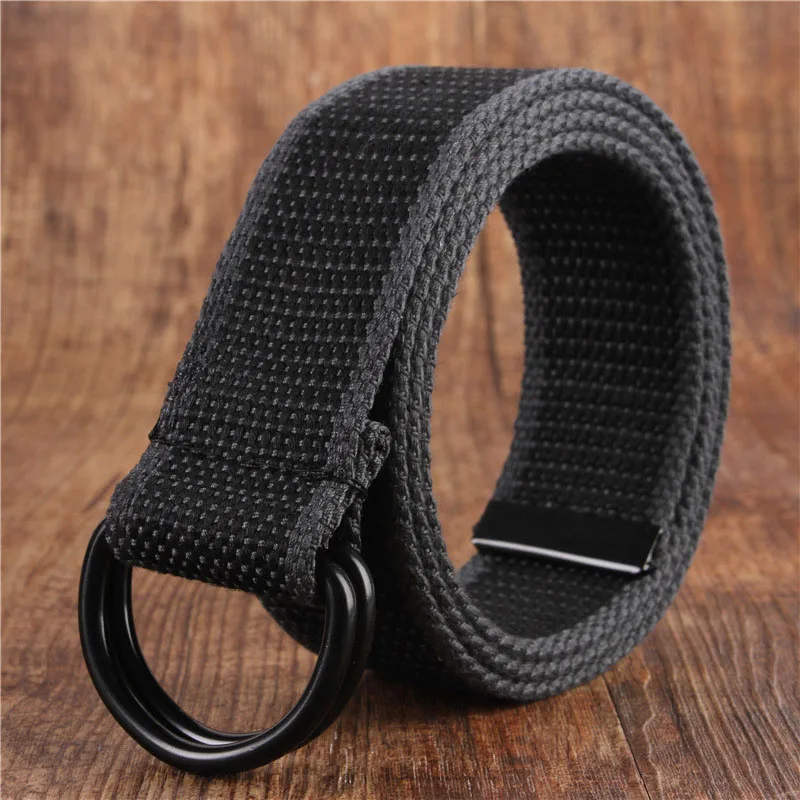 P Dark grey stripe Лучший YBT унисекс холст сплав двойное кольцо Пряжка женский ремень модный Повседневный Высокое качество джинсы Горячая Распродажа армейский стиль мужской ремень - Цвет: P Dark grey stripe