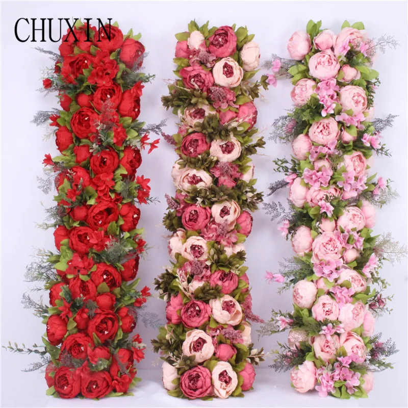 custom made Artificial rose flower row Wedding background wall arch Welcome desk decorative fake flower Home holiday decoration