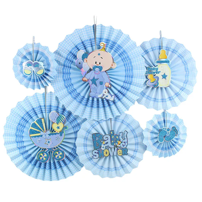 Бумажный веер сделай сам с розовыми и синими цветами украшение на день рождения