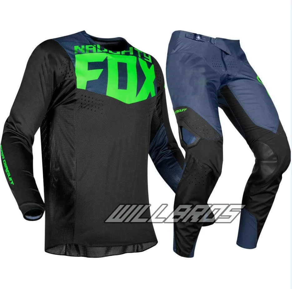 Зеленый Naughty Fox MX 180 Prizm темно-желтый Джерси Брюки для мотокросса Байк внедорожный комплект передач - Цвет: Зеленый