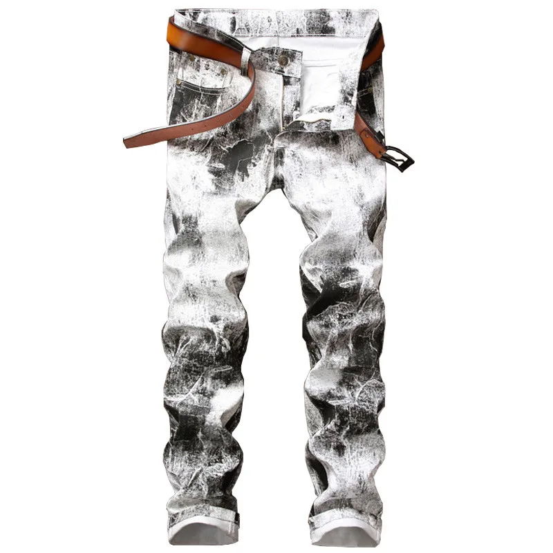 Дизайнерские байкерские джинсы Newsosoo с 3D принтом мужские облегающие джинсовые