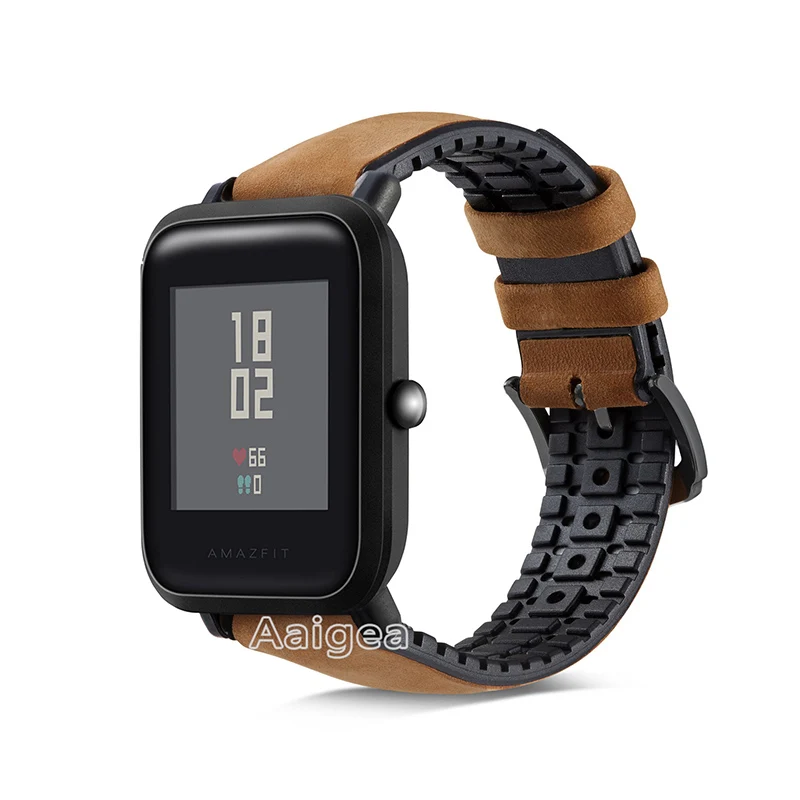 Matte Brown Кожаный силиконовый ремешок для часов, ремешок для Xiaomi Huami Amazfit Bip BIT PACE Lite, Молодежные умные часы, сменный ремешок 20 мм, ремешок на запястье - Цвет: Matte Brown
