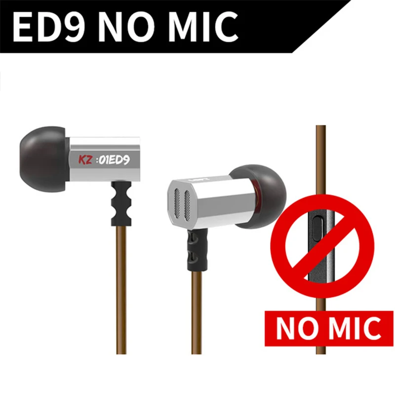Silver NO MIC Оригинальные наушники KZ ED9 Super Bass In Ear, музыкальные наушники с диджейскими наушниками, Hi-Fi стерео наушники, шумоизолирующие спортивные наушники с микрофоном - Цвет: Silver NO MIC