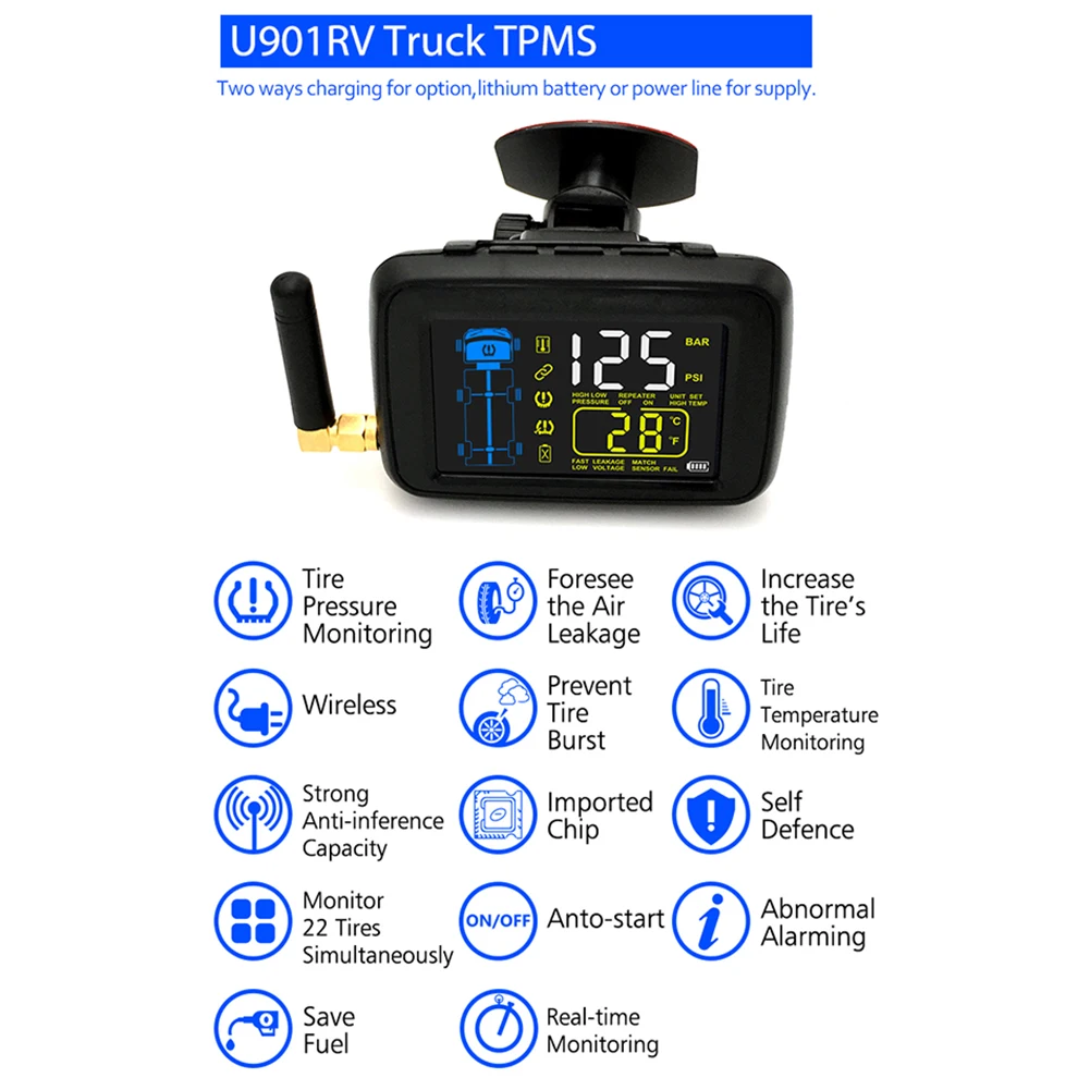 TPMS автомобильный универсальный беспроводной контроль давления в шинах 6 шт. колеса шины Внешний датчик цветной ЖК-сменный улучшенный сигнал