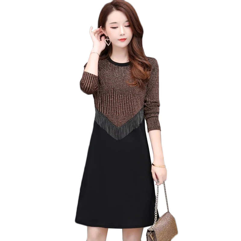 Осенне зимние женские платья модное офисное платье с круглым вырезом и длинными