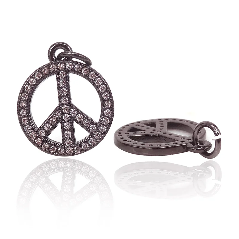 Silver Color Micro Pave Zircon Peace Symbol DIY Charms Pendants Fits For Jewelry Making Bracelet Findings Handmade 2PCS | Украшения и