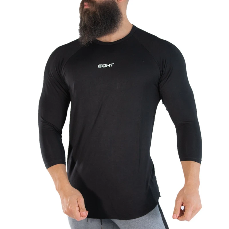 

Men Skinny 9 points Long sleeves t shirt Gyms Fitness Bodybuilding Shirts Male Casual Fashion Cotton Tee Tops Summer Clothing