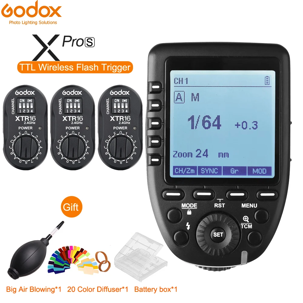 Триггер вспышки Godox Xpro C/N/S/F/O/P TTL HSS + 3 шт. фотоприемника для AD360 II