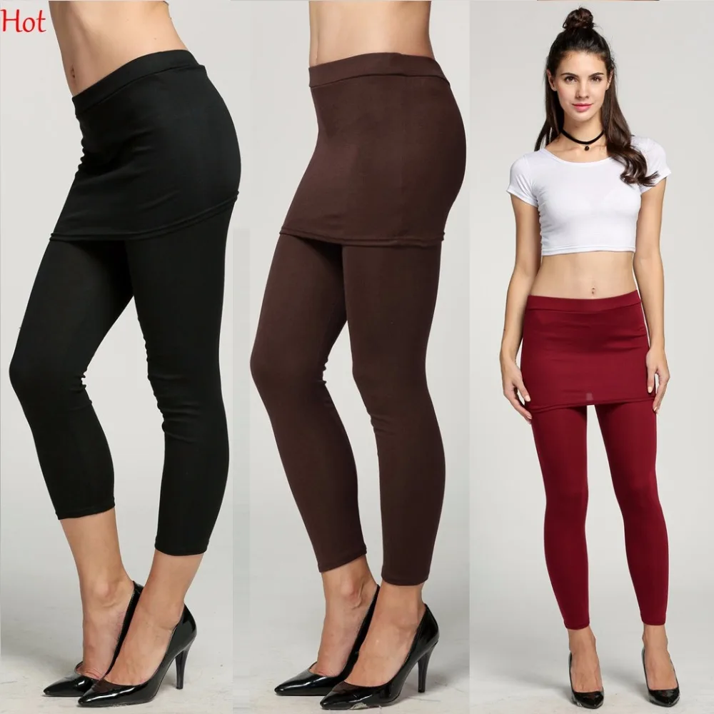 Ложные двух частей Леггинсы для женщин с Мини юбки Брюки девочек Женская одежда