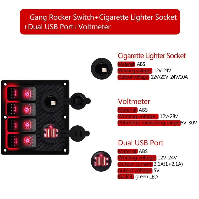 12 V-24 V 4 Gang морской катер автомобиля цепи RV светодиодный перекидной переключатель