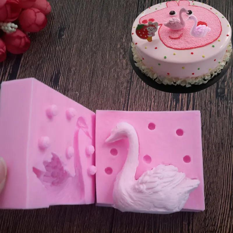 3D красивый лебедь помадка фотообои шоколадная форма|chocolate mould|fondant silicone moldssilicone mold