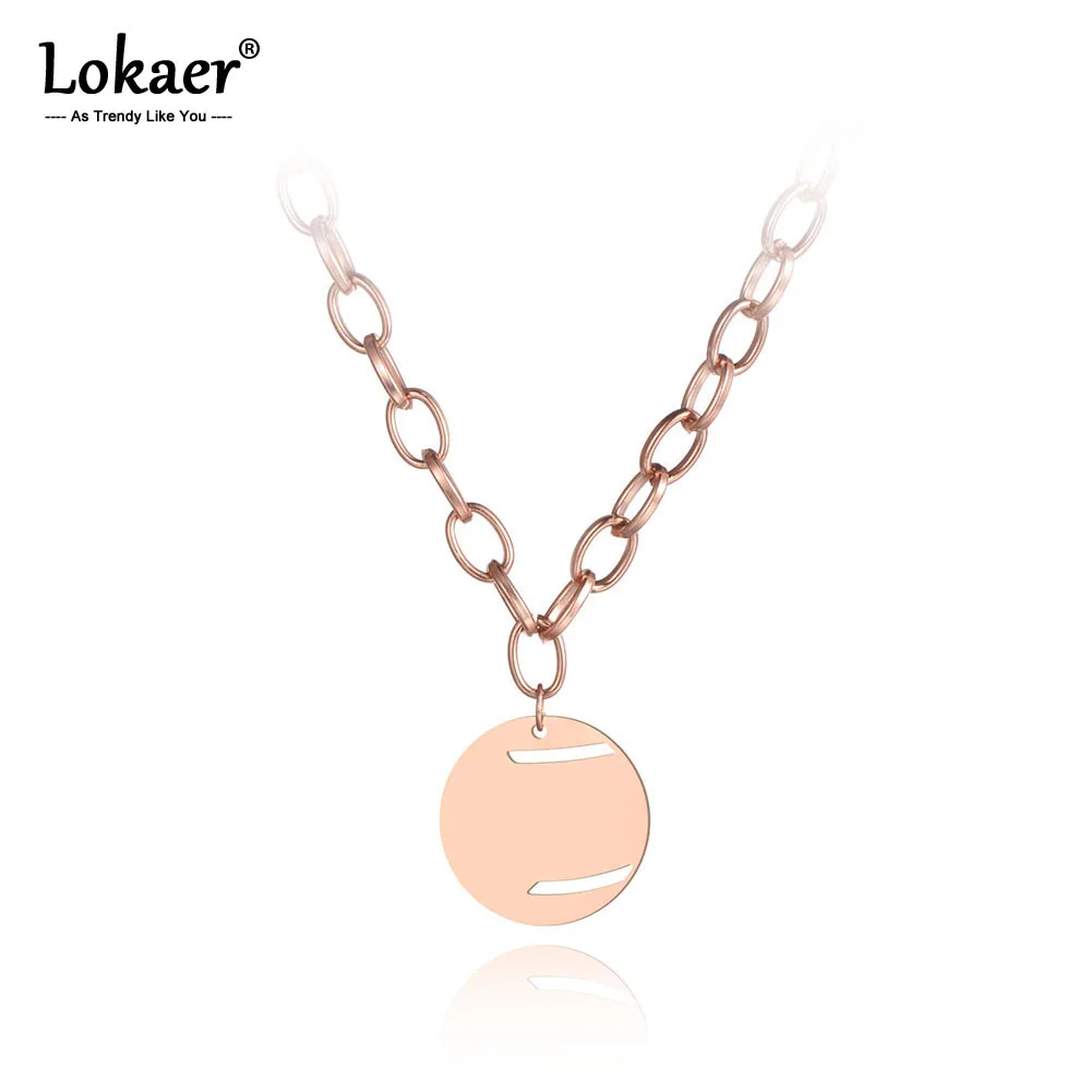 Lokaer Bohemia Titanium Steel Round Tag Pendant Necklaces Jewelry Rose Gold Chain& Link Beach Necklace For Women Girls N19095