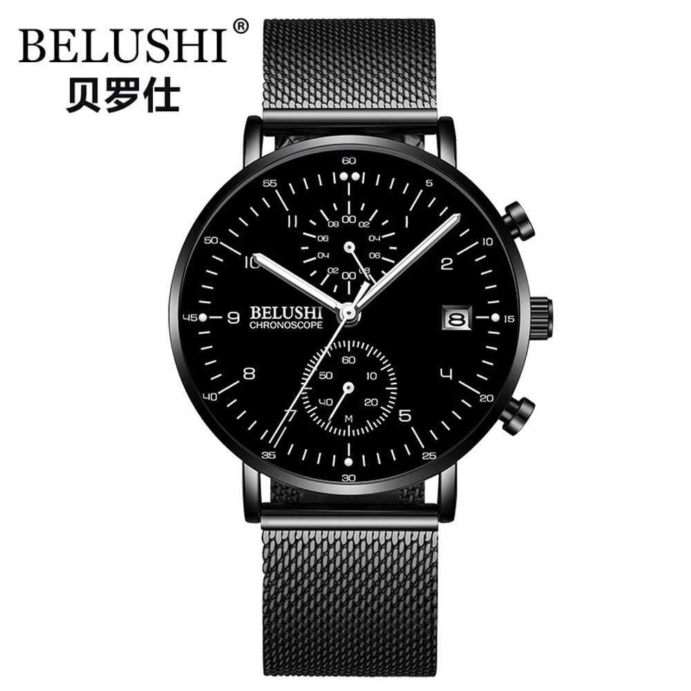 

Men's Watches Steel Mesh Waterproof Quartz-watch Small Dials Working Chronograph Date Clock Male Zegarek Meski Black Men Watches