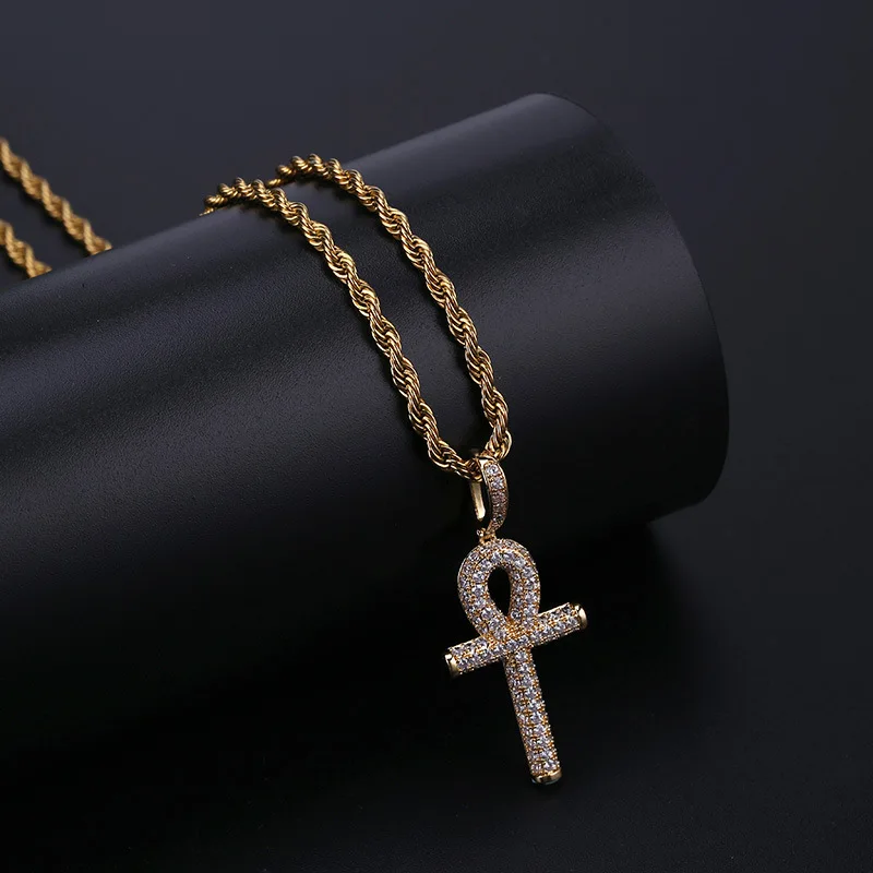 Подвеска в стиле хип хоп Ankh крест AAA CZ камень проложили Bling Iced Out подвески ожерелья