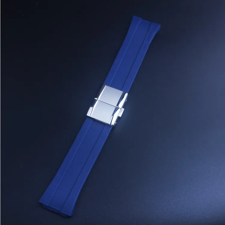 Black Blue Rubber Watch Band Strap 26mm Fits For fit Porsche Design World Timer P6750 with Tool