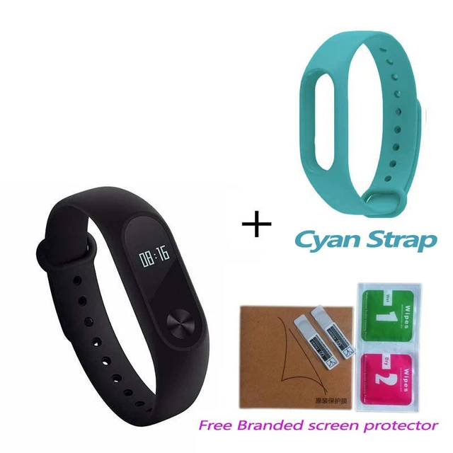 with cyan strap Оригинала Xiaomi Mi band 2 смарт браслет Xiomi фитнес браслет,Miband 2 умные часы и пульсометр для Xiaomi Mi6 смартфонов - Цвет: with cyan strap