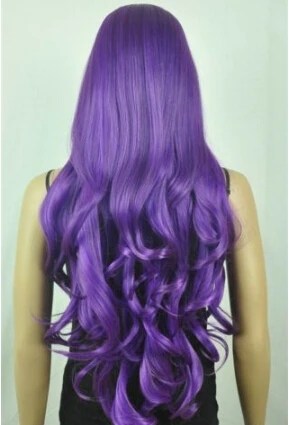 Шун Темно-Фиолетовый Длинные Волнистые Женщины Девушка Косплей Парик USPS FastShipping в