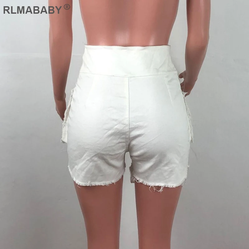 Женские летние джинсовые шорты RLMABABY повседневные облегающие белые с поясом и