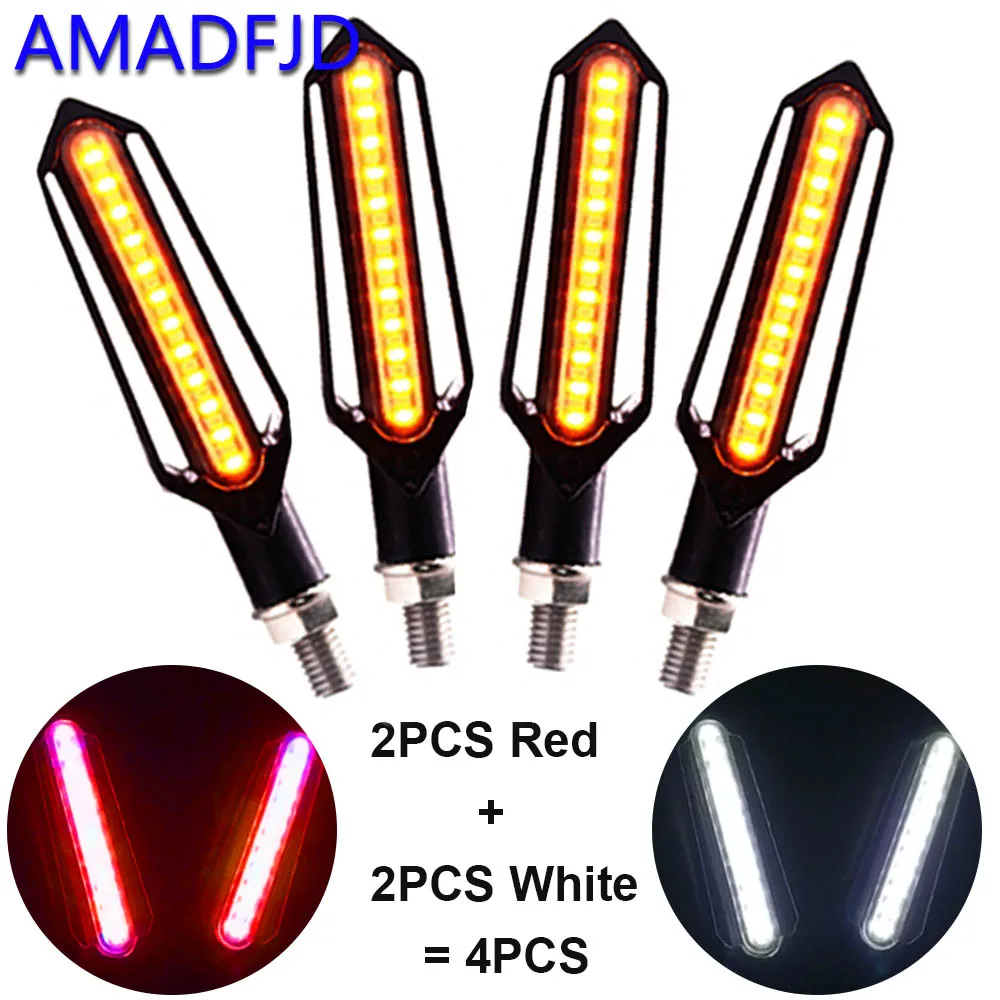 4Pcs Set Amadfjd 2/4 шт течет поворотов мотоцикл СВЕТОДИОДНАЯ мигалка мотоцикла светильник s DRL индикатор светильник тормозной поворотники Лампа - Цвет: 4Pcs Set
