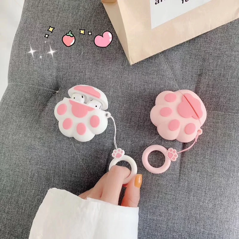 

Tfshining Cute 3D pink cat paw silicone case for Apple Airpods case Bluetooth Wireless Earphone Case Charging Box case bags new