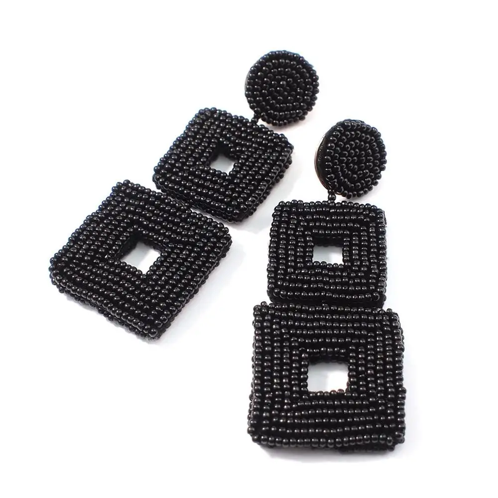 Black Earrings MANILAI Square Handmade Beads Drop Earrings For Women Jewelry Geometric Dangle Earrings Statement Big Bead Pendant Wedding - Окраска металла: Black Earrings