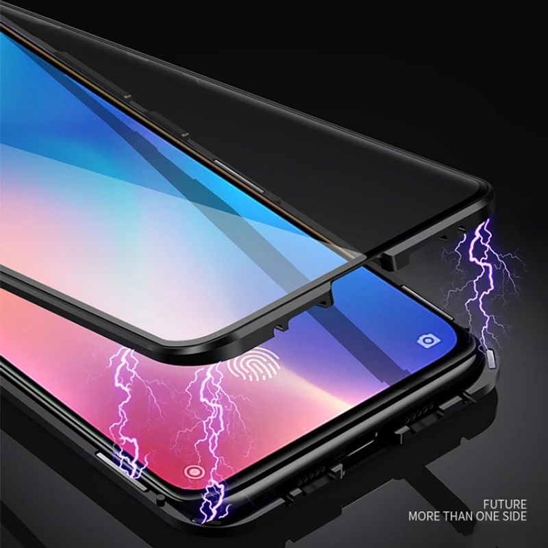 Металлический магнитный чехол для Vivo Oppo Realme X A9 F11 X23 X27 IQOO Reno двусторонний чехол из закаленного стекла на магните для сотового телефона s