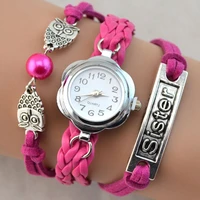 owl glass bead zinc alloy sister charm bracelet for women watches diy beads bracelets bangles jewelry gift