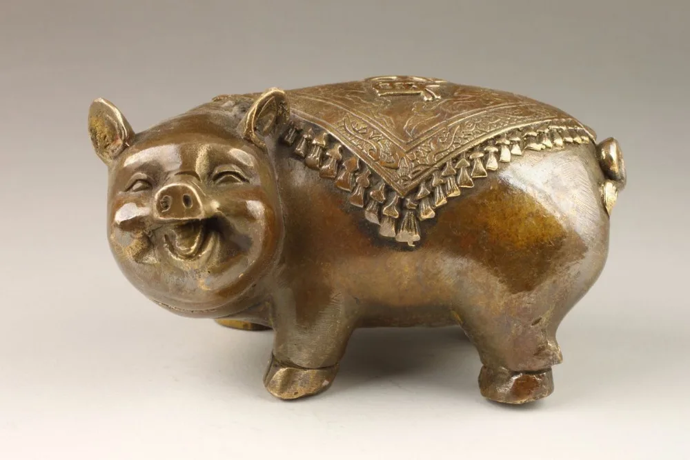 Китайская медная статуя милого богатства свиньи | Дом и сад
