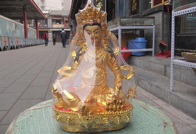 

song voge gem S0568 9"Tibet Folk Buddhism Bronze painted Gilt Yellow Jambhala God of wealth Buddha