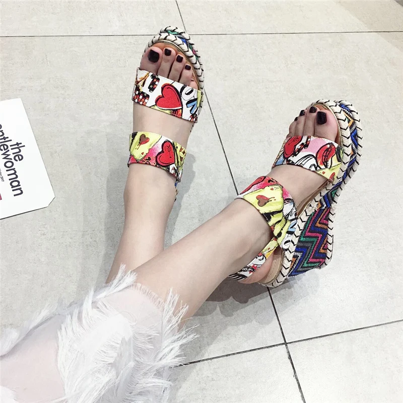 Summer Fashion Women Platform Sandals Luxury Designer High Heels Wedge Sandals Novelty Peep Toe Cork Sandals Party Shoes