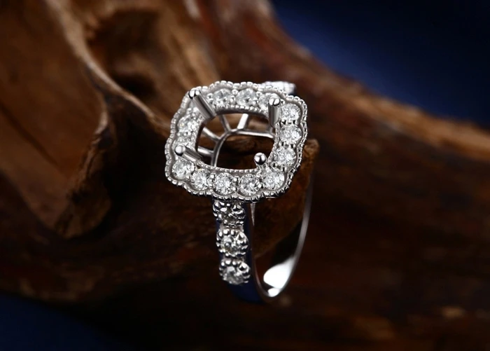 CaiMao полуустанавливаемое кольцо с подушкой и 0.73ct Бриллиантовое 18k белое золото