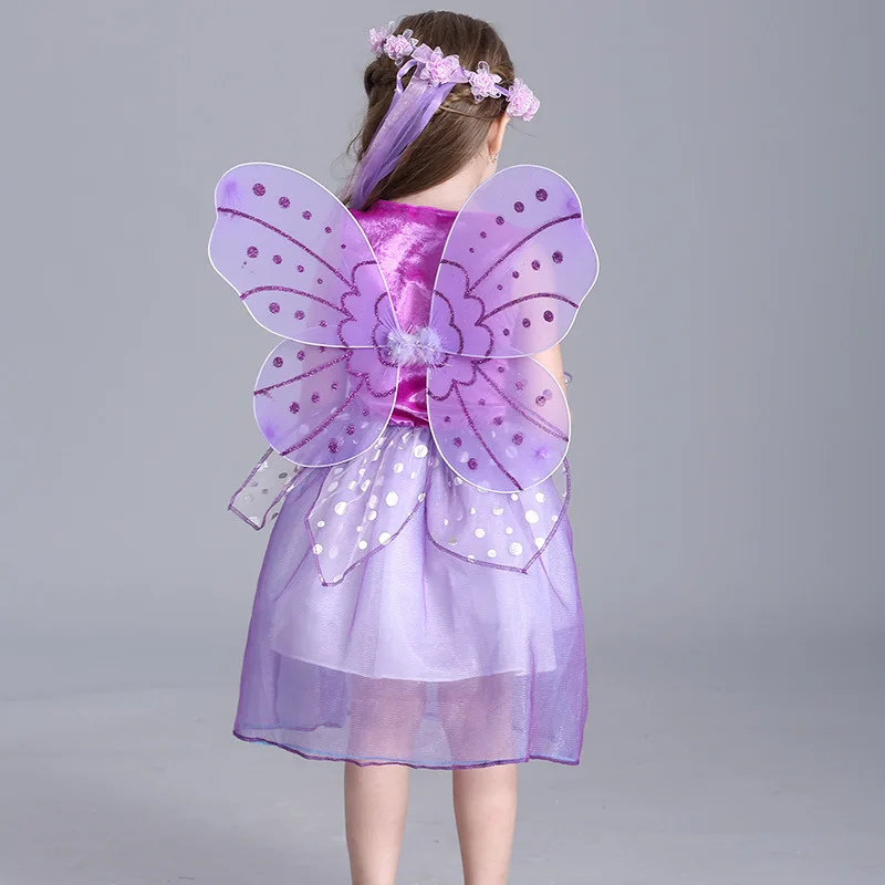 Детские платья для девочек хеллоуина костюм девушки фиолетовый фея юбка Детская