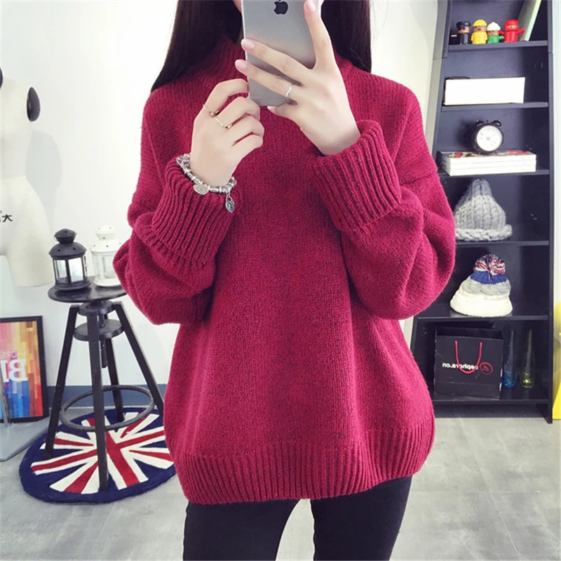 

Spring Autumn Women Sweater 2019 New High-Necked Thicken Female Sweaters Loose Short Ladies Bottoming Sweater Qw017
