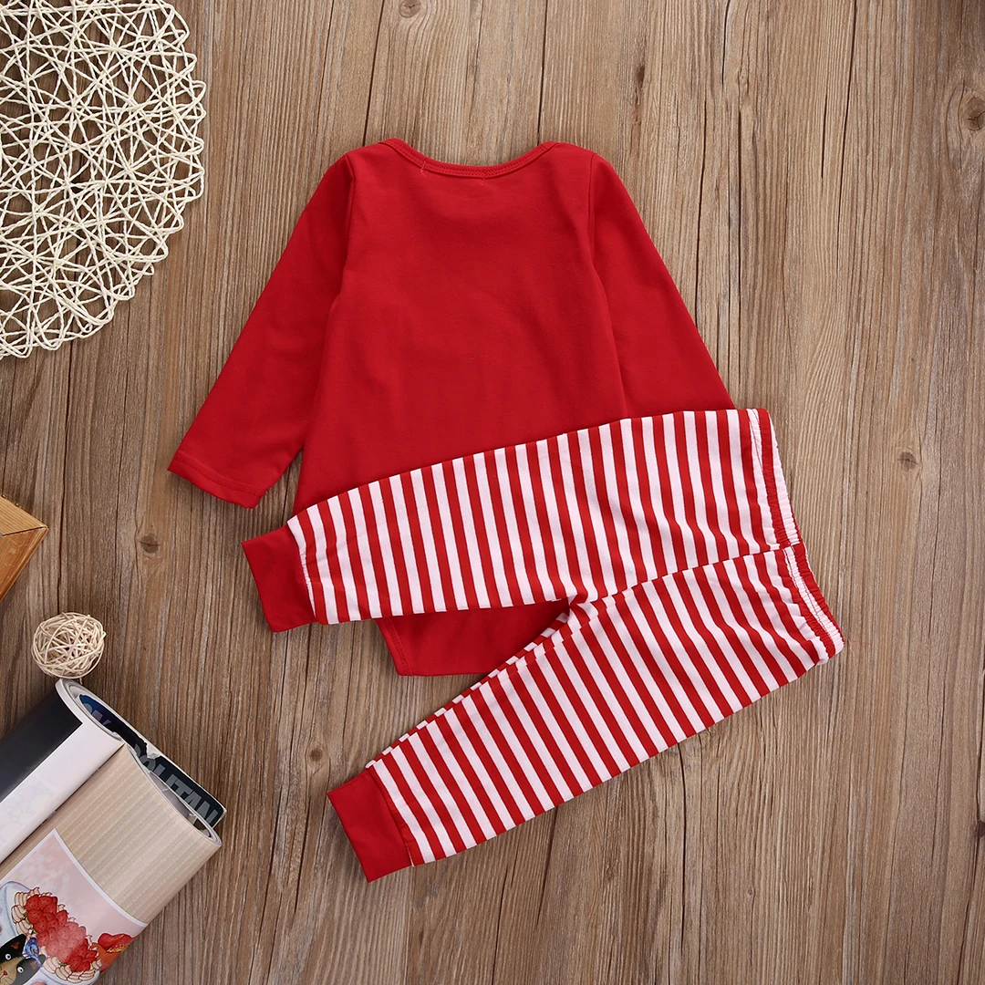 2018 Рождественская Одежда для маленьких девочек и мальчиков красный топ боди +