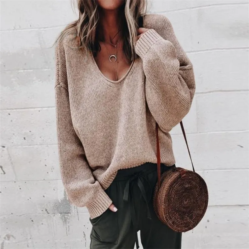 European and American Women's Loose Casual Sweater Jacket Fashion Baitao College style V-neck long Sleeve Spring | Женская одежда
