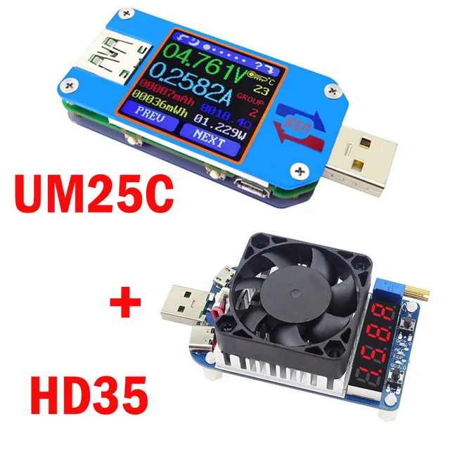 USB 2,0 Тип-C ЖК-дисплей Вольтметр Амперметр Напряжение измеритель тока, для батареи зарядки измерения UM25 UM25C для приложений с 35 Вт LD35 HD35 нагрузки - Цвет: UM25C HD35