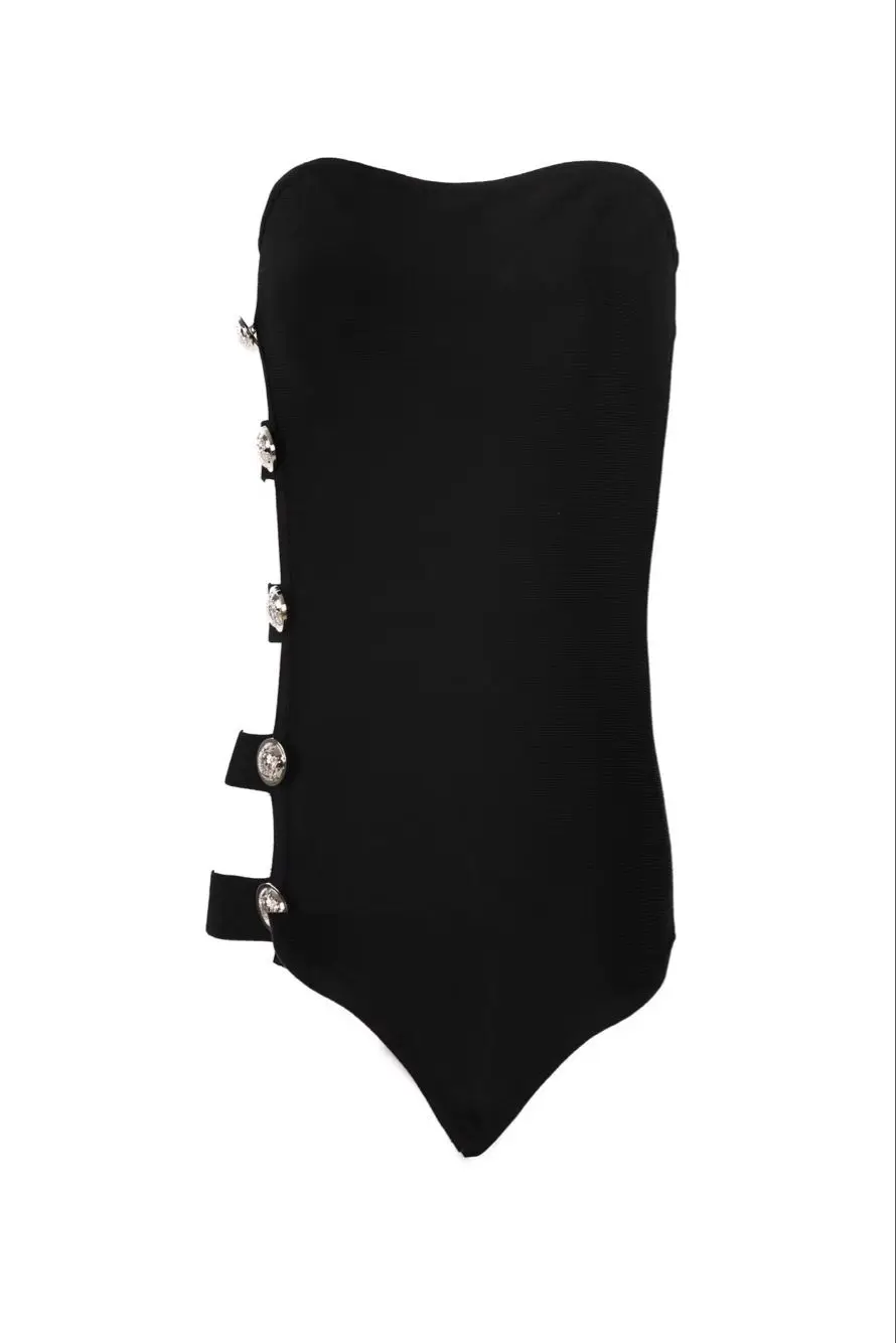 Летнее пляжное модное сексуальное черное Бандажное боди с вырезом трикотажное