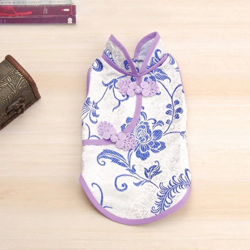 Китайское традиционное платье для собак на лето, одежда для собак, Cheongsam, платье для кошек, Тюлевое платье для собак для маленьких и средних собак