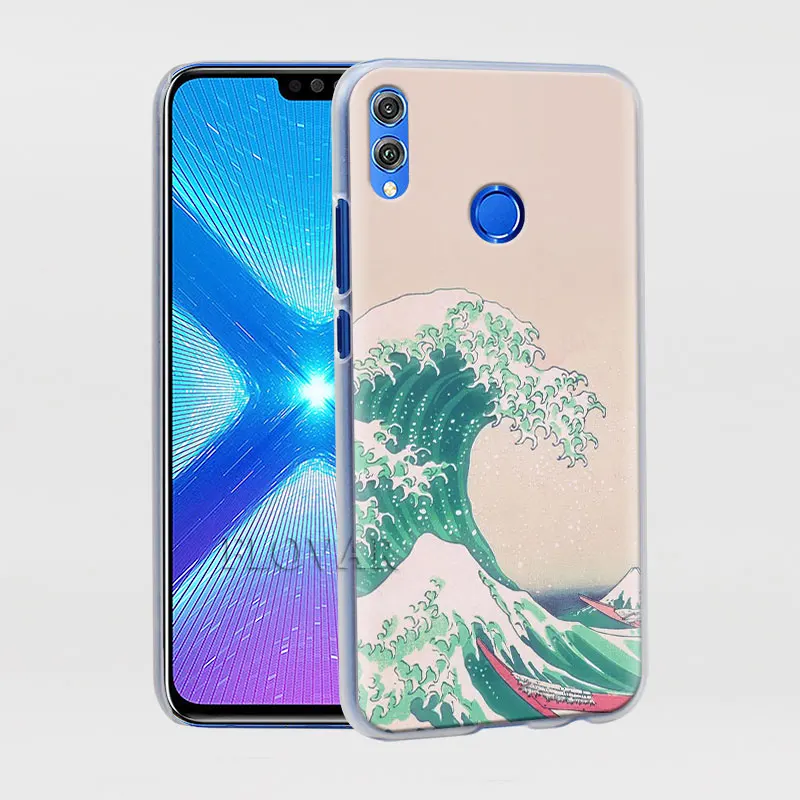 Волнистый художественный японский зеленый Ил чехол для телефона s для Honor 20 Pro 9 10 Lite Y7 Y9 8X 8A 8C 8S View 20 Чехол Жесткий PC чехол