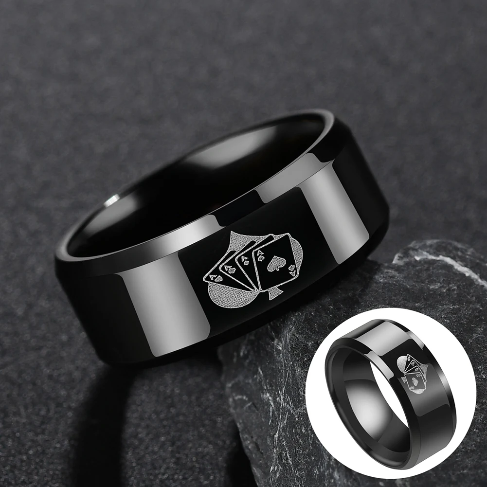 Мужские кольца в виде игральных карт из нержавеющей стали 8 мм | Украшения и