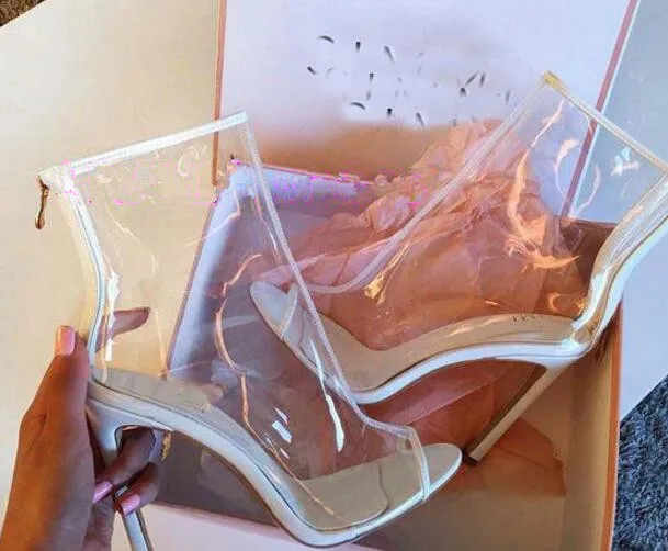 2017 г. новые летние прозрачные ботильоны из ПВХ на молнии сзади тонком каблуке 10 см