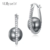 beautiful hoop oval earrings pave grey pearl and aaa cubic zirconia crystal high quality fashion jewelry for women