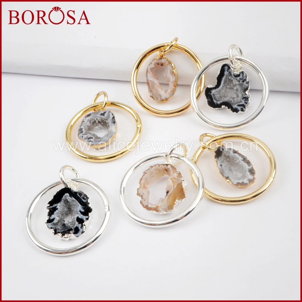 BOROSA 5 шт. Новое поступление золото/серебро цвет натуральный Агаты Druzy срез Кулон