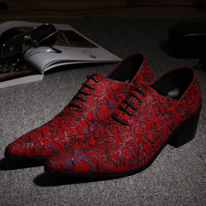 Мужские туфли оксфорды на высоком каблуке 5 см с принтом|Туфли| |