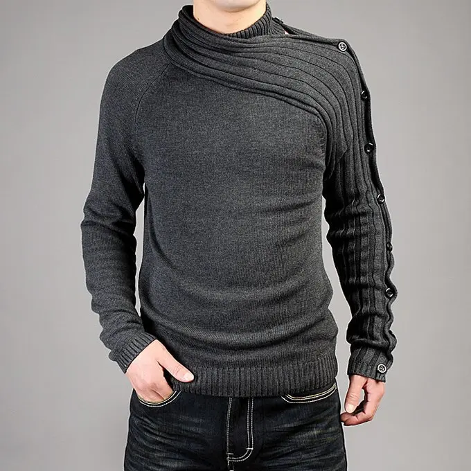 QUANBO Spring Autumn New Sweaters Men Personality Scarf collar Winter Pullover Male Slim Fit Lrregular Men Knitwear sweater