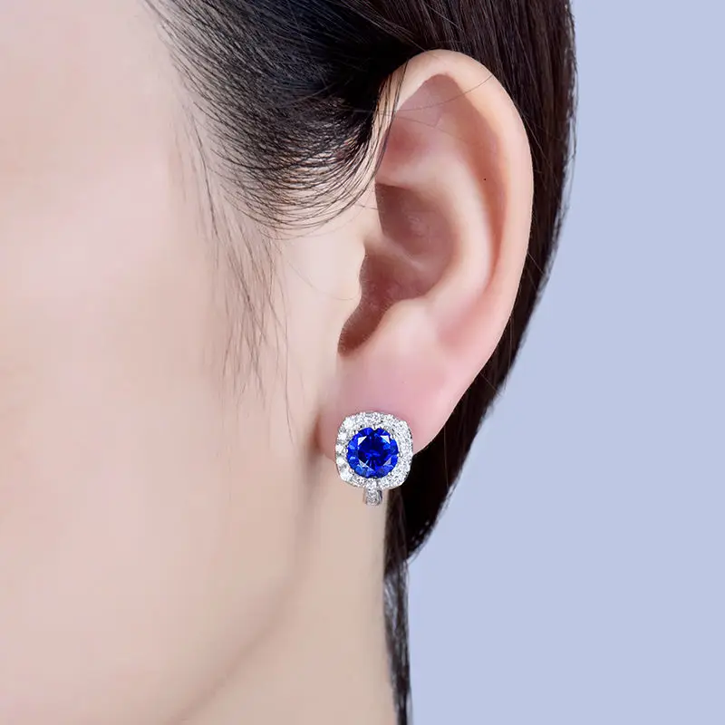 Женские серьги гвоздики с сапфиром LOVERJEWELRY 14 карат белое золото настоящий синий